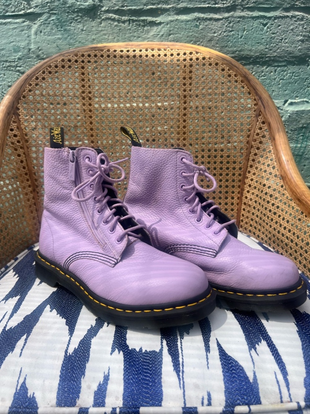Lavender Leather Lace-Up Dr. Martens with side zipper